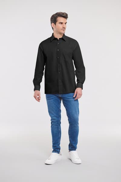 Russell Collection RU936M - Langermet Poplin skjorte i ren bomull
